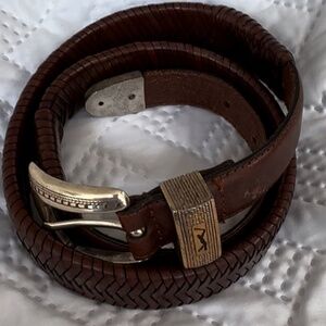 Brown Leather Top Grain Golfer Belt Gold Plated Buckle 32 Inch Waist